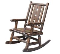 Chaise à bascule en bois avec dossier haut et assise à lattes, style campagnard antique pour détente intérieure et extérieure dans le jardin ou la cour