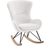 MOUTY - Chaise à Bascule en Tissu Bouclette Blanc Pieds Bois et Métal - Altobuy Blanc G