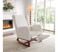 Chaise à Bascule Fauteuil Bascule Scandinaves, Allaitement Fauteuil, Scandinave Chaise Loisir et Repos en Tissu avec Pieds en E' Bois Métal pour Salon, Chambre (Beige-A- avec Repose - Jambes)