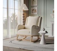 Chaise à Bascule Fauteuil Bascule Scandinaves, Allaitement Fauteuil, Scandinave Chaise Loisir et Repos en Tissu avec Pieds en E' Bois Métal pour Salon, Chambre, Beige
