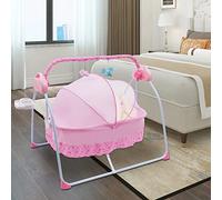 Chaise à bascule musicale pour bébé - Balançoire électrique avec 5 vitesses intégrées - 12 morceaux de musique pliable - Télécommande - Moustiquaire respirante - Rose
