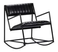Chaise À Bascule Noir Cuir Véritable - Vidaxl Noir