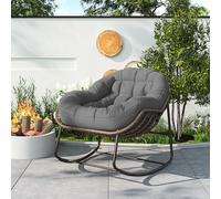 Chaise à bascule pour intérieur et extérieur - Chaise de salon surdimensionnée en rotin - Chaise à bascule avec coussin épais pour terrasse, jardin, balcon, salon, chambre à coucher, cadre en métal,