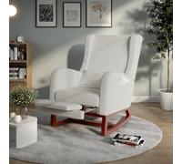 Chaise a Basule, Fauteuil à Bascule Rembourré, Rocking Chair Scandinave avec Base en Bois, Fauteuils de Salon à Bascule, Allaitement Fauteuil avec Poche Latérale et Accoudoirs (Gris, Peluche givrée)
