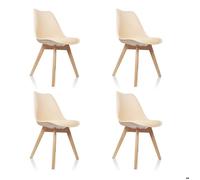 hjh OFFICE 661012 Set de 4 chaises de Salle à Manger Scandi Plastique Beige Pieds en Bois Massif hêtre, Chaise rembourrée Design rétro