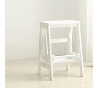 Chaise à échelle Tabouret à 2 étapes, Grandes marches en Bois Échelle Multifonction Pliante Pliante Cuisine étage Sécurité de Bande de roulement antidérapante Banc de roulement/Rack de Fleur, Blanc