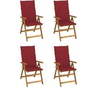 Chaise à haut dossier Réglable 4 pcs. avec coussins Bois massif Acacia