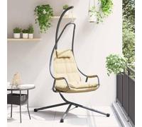 Chaise à œufs suspendue, beige, avec structure en acier, 94 x 107 x 196,5 cm, pliable et autonome, pour balcon, terrasse, jardin, extérieur, avec coussin rembourré et housse résistante aux intempéries