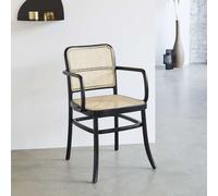 Chaise accoudoirs bois acajou et cannage