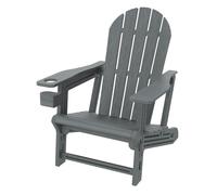 ML-Design Chaise Adirondack Gris avec Porte-Gobelet Intégré, Siège de Jardin en Plastique HDPE Aspect Bois, Résistant aux Intempéries, Montage Facile, Fauteuil Extérieur pour Terrasse Patio Balcon