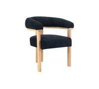 Chaise avec accoudoirs en tissu bouclette et bois d'hévéa naturel - Anthracite foncé - LIVELIA de