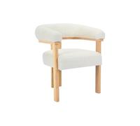 Chaise avec accoudoirs en tissu bouclette et bois d'hévéa naturel - Blanc - LIVELIA de Pascal MORABITO