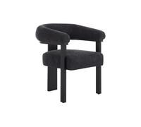 Chaise avec accoudoirs en tissu bouclette et bois d'hévéa - Noir - LIVELIA de
