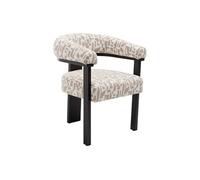 Chaise avec accoudoirs en tissu texturé bicolore et bois d'hévéa noir - Crème et taupe - LIVELIA de