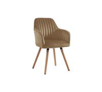 Vente-unique - Chaise avec accoudoirs en Velours et Pieds Bois de hêtre - Beige - Eleana - Salle à Manger - Scandinave
