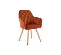 Chaise avec accoudoirs en velours et pieds bois de hêtre - Terracotta - ELEANA