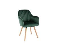 Chaise avec accoudoirs en velours et pieds bois de hêtre - Vert foncé - ELEANA