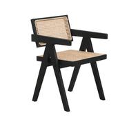 Kosmi Chaise avec Structure Noire en Bois, Assise et Dossier en Cannage Naturel