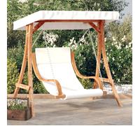 Chaise balançoire - Naturel - Bois massif d'épicéa - Coussin moelleux - Auvent crème - 1 personne