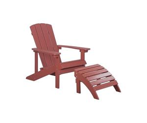 Chaise Basse Fauteuil de Jardin Effet Bois Rouge avec Accoudoirs et Repose-pied Confortable Matières Résitantes Style Rustique et Campagne Beliani