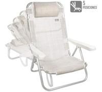 Aktive – Chaise pliante basse Beach – dossier haut réglable, accoudoirs, coussin appui-tête, beige