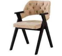 Chaise beige assise moelleuse Chesterfield ronde sur pieds en bois Fauteuil JVmoebel
