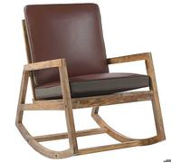 Chaise berçante 1 place - VIDAXL - Fauteuil à bascule moderne - Marron Cuir véritable et manguier massif_3668
