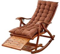 Chaise Berçante en Bambou Réglable en 5 Positions Fauteuil Inclinable Pliant Chaise Longue Extérieure avec Coussin en Coton pour Terrasse, Balcon, Brown