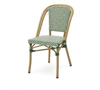 Chaise Bistrot Extérieur Intérieur Empilable - Structure Aluminium Aspect Bambou - Assise et Dossier en Textilène Tressé - Style Terrasse de Café Parisien - Jardin, Balcon, Restaurant (Vert+Beige)