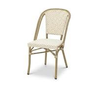 Chaise Bistrot Extérieur Intérieur Empilable - Structure Aluminium Aspect Bambou - Assise et Dossier en Textilène Tressé - Style Terrasse de Café Parisien - Jardin, Balcon, Restaurant (Sable+Blanc)