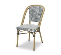Chaise Bistrot Extérieur Intérieur Empilable - Structure Aluminium Aspect Bambou - Assise et Dossier en Textilène Tressé - Style Terrasse de Café Parisien - Jardin, Balcon, Restaurant (Bleu+Blanc)