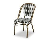 Chaise Bistrot Extérieur Intérieur Empilable - Structure Aluminium Aspect Bambou - Assise et Dossier en Textilène Tressé - Style Terrasse de Café Parisien - Jardin, Balcon, Restaurant (Noir+Blanc)