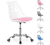 Chaise Bureau Enfant réglable en Hauteur Blanc Rose rembourrée - Springos | Assise confortable en mousse PU avec base chromée et roulettes pour apprendre, dessiner et jouer au bureau