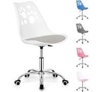 Chaise Bureau Enfant réglable en Hauteur Blanche rembourrée - Springos | Assise confortable avec mousse PU, base chromée et roulettes pour apprendre, dessiner et réaliser des activités