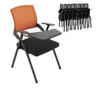 Chaise Bureau Pliante Chaise ConféRence Pliante Avec Accoudoirs Chaises Formation Empilables Dossier En RéSille + Assise RembourréE pour Les SéMinaires Et Les Salles Cla Orange with Writing Tablet 10