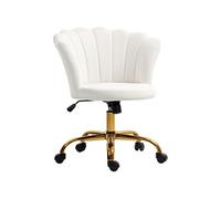 Chaise bureau velours design coquillage piètement acier doré blanc