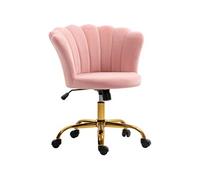 Chaise bureau velours design coquillage piètement acier doré rose poudré