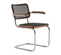 Chaise cantilever avec accourdoirs S 64 V clayonnage Dark Melange structure chromée wood part walnut with natural wood varnish