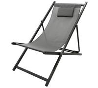 Chaise chilienne textilène gris anthracite TERRE JARDIN - Pliable 5 positions avec coussin repose-tête