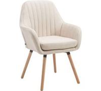 CLP Chaise Florian salle à manger en tissu, rembourrée, accoudoirs, pieds bois – Crème/Cadre Natura