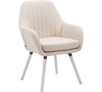 Chaise de Salle à manger - CLP - Florian - Tissu - Bois - Accoudoirs - Vintage - Crème-Blanc