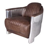 Chaise cocktail Art déco en cuir véritable avec garniture en aluminium DC3 - Chaise longue aviateur teintée à la main dans un style vintage (80 x 74 x 88 cm) - Style classique « Wild Twenties » pour