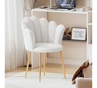 Chaise Coiffeuse, Fauteuil Salon Confortable Coquillage avec Pied Métal | Chaises Salle Manger Rembourrée en Laine d'agneau, Supporte 150kg pour Chambre, Salon, Cuisine, Balcon, Blanc
