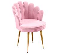 Chaise Coiffeuse Velours Rose Design Coquillage, Fauteuil de Chambre avec Pieds Dorés, Élégant et Confortable, ergonomique, Rose