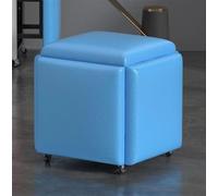 Chaise cube carrée en cuir bleu - Tabouret gigogne empilable 5 en 1, chaises de canapé à roulettes pour salon et salle à manger, et grand repose-pieds polyvalent