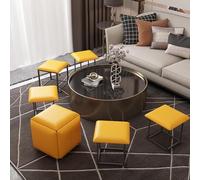 Chaise Cubique Ottomane Gigogne 5 en 1, Tabourets Empilables, Banc Ottoman Carré en Cuir, Repose-Pieds avec Roues pour Salon De Chambre, Salle à Manger, Ensemble De 5 Poufs, One Color, Yellow B