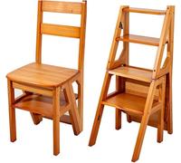 Chaise D’échelle 2 en 1 Chaise D’échelle De Bibliothèque en Bois Convertible Multi-futiol 4-Step Ladders Display Stand, A, 90 * 35 * 45CM