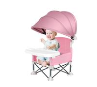 Chaise d'alimentation portable pour bébé - Siège de voyage avec plateau pour tout-petits - Chaise pliante pour bébé avec auvent pour l'extérieur, la maison, la pelouse, la plage, le camping, les