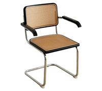 Chaise d'appoint moderne du milieu du siècle - Dossier tubulaire naturel antirouille avec cadre en chrome rembourré - Meuble élégant pour salle à manger, salon, chambre à coucher, cour