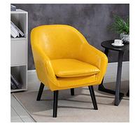 Chaise d'appoint moderne du milieu du siècle en cuir avec pieds en bois - Chaise élégante pour salon, chambre à coucher, salle de réception ou bureau - Design jaune